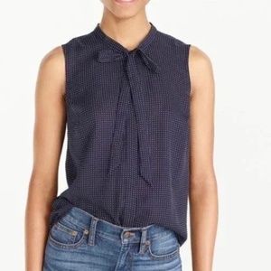 J. Crew Mercantile Navy Polka Tie-Neck Top, M, Like New